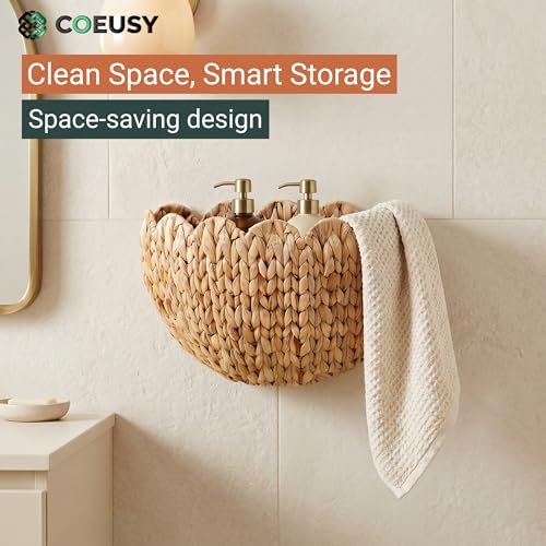 Coeusy Wicker Wall Basket, Boho Scalloped Wall Basket,Large Wall Hanging Baskets for Nursery,Door,Plants,Mail,Natural Water Hyacinth - color: Water Hyacinth