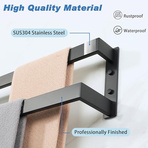 Alise Double Towel Bar, 24" Towel Racks for Bathroom Wall Mounted SUS304 Stainless Steel, Heavy Duty Bathroom Towel Holder, Quick Drying Towel Hanger, Matte Black - color: Matte Black, size: 24-inch