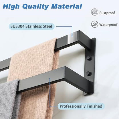 Alise Double Towel Bar, 24" Towel Racks for Bathroom Wall Mounted SUS304 Stainless Steel, Heavy Duty Bathroom Towel Holder, Quick Drying Towel Hanger, Matte Black - color: Matte Black, size: 24-inch