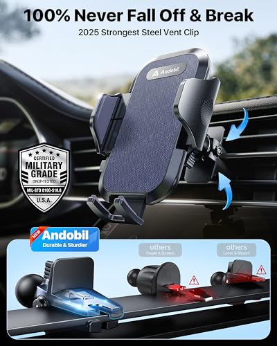 andobil 2026 Upgraded Car Phone Holder Mount for Vent, Military Sturdy Metal Clip Air Vent Phone Holder for Your Car Easy Used Cell Phone Car Mount, Blue - color: Blue