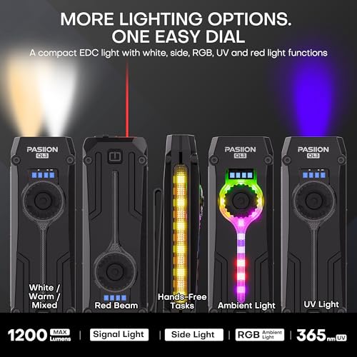 Rechargeable EDC Flashlight, 750 Lumens with 11 Light Modes & Stepless Dimming,Flat Flashlight Magnetic Base & Dual Clip, White & Warm Light Combo, U V Mode, Red Light for Everyday Carry - color: Black, size: Medium