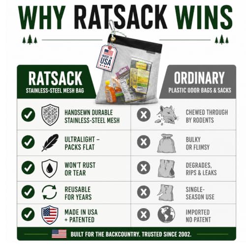 RATSACK The Ultralight Camping Bundle- Rodent Proof Dry Bag for Backpacking - Bear Bag Food Storage for Camping with Coghlans Odor Proof & Waterproof Bag, Survival Utility Rope and Carabiner (Large) - size: Large