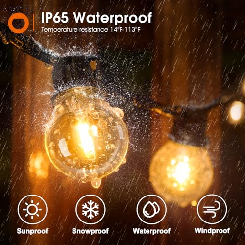 addlon 50FT LED Outdoor String Lights, G40 Globe Patio Lights Dimmable with 27 Shatterproof Bulbs for Backyard Patio House Balcony Party Decor - size: 50FT(25 Sockets)