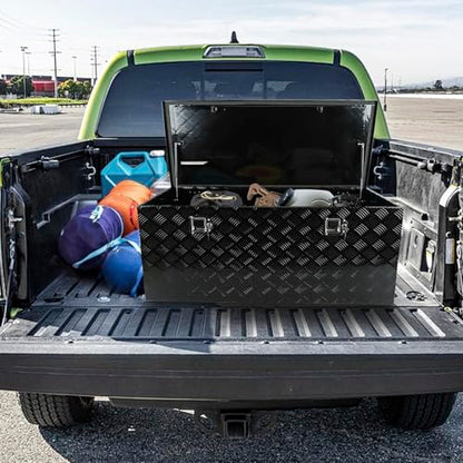 Black 48 Inch Truck Chest Tool box Heavy Duty Aluminum Stripes Plated Pick Up Truck Bed Box Waterproof RV Trailer Toolbox Storage with Side Handle and Lock Keys –48"x20"x17" - color: Black, size: 48"x20"x17"