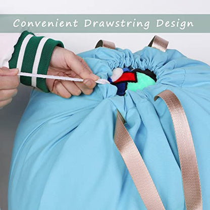 Cotton Canvas Laundry Bag with Handles & Drawstring Straps, Heavy Duty Extra Large Laundry Bags for Laundromat and Household, Washable Travel Dirty Clothes Bag Hamper Liner, 25.5x34Inch, Sky Blue - color: Sky Blue