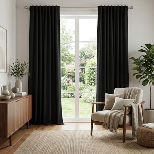 RYB HOME Blackout Curtains for Living Room, Privacy Thermal Insulating Window Treatment Drapes for Bedroom Dining Home Office Basement, W 52 x L 95 inches, Black, 2 Panels - color: Black, size: 52"W x 95"L (Pack of 2)