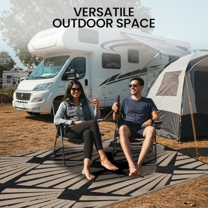 Reversible Outdoor Plastic Straw Rug 5x8 Ft, Waterproof Foldable Camping Mat with Uv Protection, Quick-Dry Plastic Straw Patio Carpet for Deck Rv Porch Backyard Black & Brown