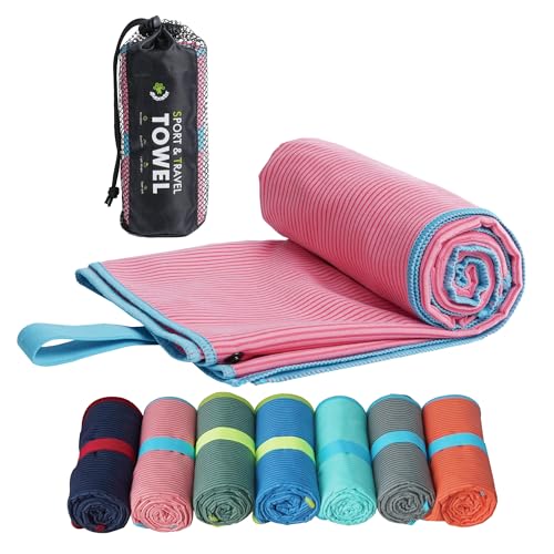 4Monster Microfiber Camping Towel - Quick Dry, Super Absorbent, Lightweight Travel Towel for Hiking, Beach, Gym, Backpacking, Yoga - Compact with Carry Bag (Pink, Small(31.50" x 15.80")) - color: Pink, size: Small(31.50" x 15.80")