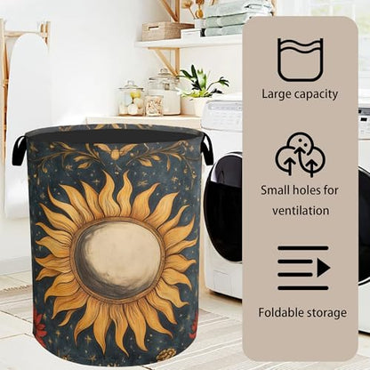Gothic Sun Large Clothes Hamper Bag - Laundry Basket with Handles, Space Saving Foldable Design for Nursery - color: Gothic Sun