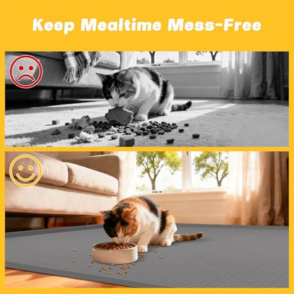 Lorvain 45" x 30" Cat Food Mat, Extra Large Silicone Pet Feeding Mat with Raised Edges, Pet Placemat for Cat Dog Food and Water Bowl Waterproof, Non-Slip, Easy to Clean, Floor Protection, Dark Grey - color: Dark Grey: 45" x 30"