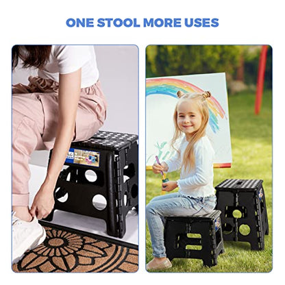 ACKO 2PACK Folding Step Stool - 13" Height Premium Heavy Duty Foldable Stool for Kids and Adults, Kitchen Garden Bathroom Stepping Stool (Black, 2PACK) - color: Black, size: 13 Inch-2 Pack