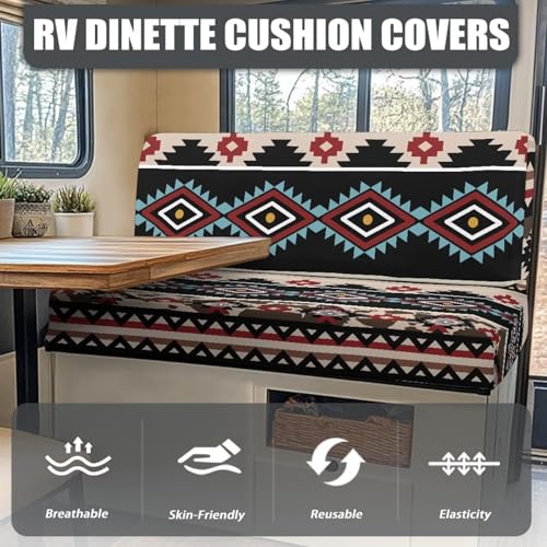 Navajo Print RV Dinette Cushions Covers Native American Tribal Geometric RV Couch Cushion Cover Booth Set 2 Cushion Couch Cover for RV Camper Sofa,Including 1 Bench Cover & 1 Backrest Cover - color: Navajo