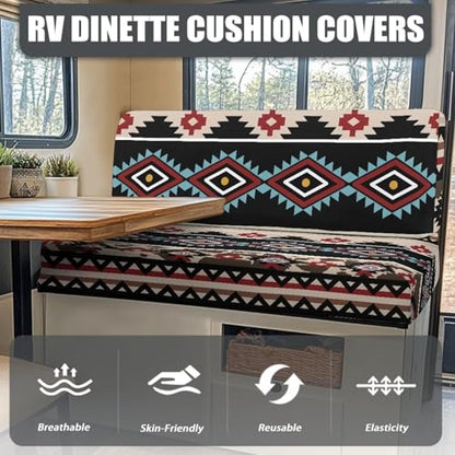 Navajo Print RV Dinette Cushions Covers Native American Tribal Geometric RV Couch Cushion Cover Booth Set 2 Cushion Couch Cover for RV Camper Sofa,Including 1 Bench Cover & 1 Backrest Cover - color: Navajo