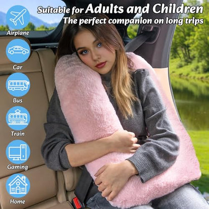 Swemos Travel Pillow, Car Pillow for Kids & Adults - Ergonomic Travel Pillows Sleeping Aid for Neck & Body Support, Car Travel Essentials Pillow on Road Trips-Pink - color: Pink