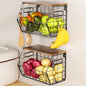 Delamu Stackable Metal Fruit Basket with Wood Lid 2 Pack, Hanging Wall Organizer for Kitchen Counter, Pantry Storage for Onions, Potatoes, Garlic, Fruits, Spices, Black - size: 2 Pack