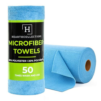 Microfiber Cleaning Cloth Roll Tearaway, 50 PCS Tear Away Towels, Reusable & Washable, Ultra Absorbent 12" x 12" Dish Rags for Car, Home, Kitchen, , 200 GSM Thickness, Paper Towel Alternative - color: Blue