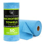 Microfiber Cleaning Cloth Roll Tearaway, 50 PCS Tear Away Towels, Reusable & Washable, Ultra Absorbent 12" x 12" Dish Rags for Car, Home, Kitchen, , 200 GSM Thickness, Paper Towel Alternative - color: Blue