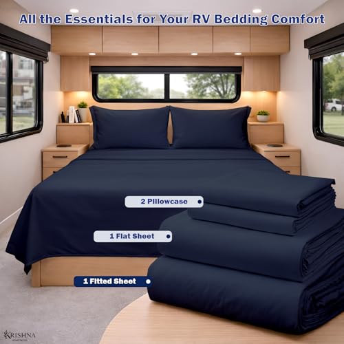 KRISHNA Queen Size 4 Piece Egyptian Cotton Sheet Set, Luxury Hotel Quality Navy Blue Solid Bed Sheets, Soft Breathable Cooling Bedding, 6-10 Inch Deep Pocket Fitted Sheet - color: Navy Blue Solid, size: Queen : 60" x 80"