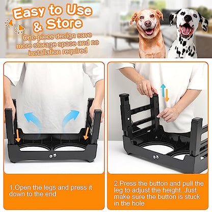 COMESOON Elevated Dog Bowls, 4 Height Adjustable Raised Bowl Stand with 2 Thick 50oz Stainless Steel Food Bowls Non-Slip Feeder Adjusts to 3.7'', 9.2'', 10.75'', 12.36'' Black, (DB-W01) - color: Black, size: 8" for Medium Dogs