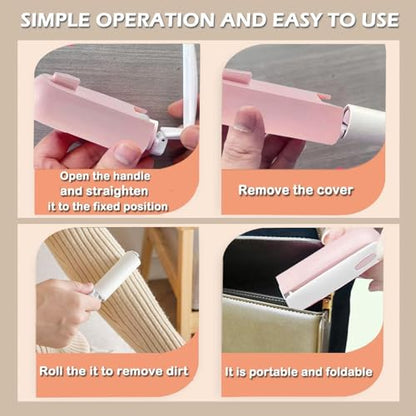 Mini Travel Lint Roller with 150 Sticky Sheets, Compact Portable Pet Hair Remover with Cover for Clothes, Travel, Small Foldable Lint Roller for Purse Car Bag Essentials (Pink) - color: Pink
