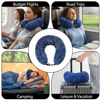 Stuffable Travel Pillow Stuffable Neck Pillow for Traveling Fillable Neck Pillows with Clothes Storage Fits 5+ Days of Travel Essentials Blue - color: Blue