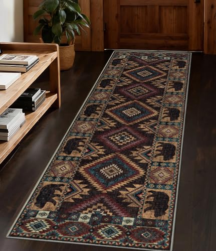 Hallway Runner Rug 2x6 Indoor Door Mat -Western Rug Bear Rustic Cabin Non-Slip Entryway Rug, Low Pile Tribal Print for Kitchen, Bedroom - color: Bear, size: 2'x6' (Runner)
