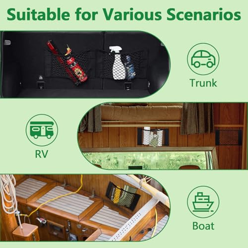 CARFIB Car Net Pocket Trunk Organizer RV Wall Bag Elastic Small Cargo Nets Mesh Adhesive for SUV Boat 4pcs