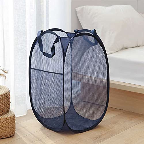2 Pack Foldable Mesh Popup Laundry Hamper,Laundry Basket Easy to Open and Fold for Dorm,Travel, College Dorms, and More (Black and blue)…
