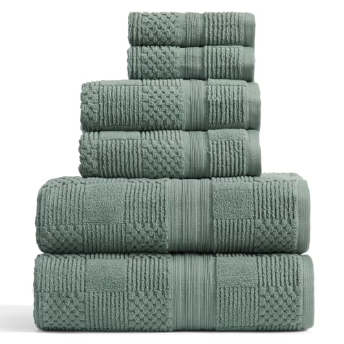 Springtree Home 100% Cotton Bathroom Towel Set | 6 Piece Set - Green Bath Towels | Geometric Textured Design | Absorbent & Quick-Dry | Oeko-TEX® Standard 100 Cotton | Myla Collection - Lily Pad Green - color: Lily Pad Green, size: 6 Piece Set