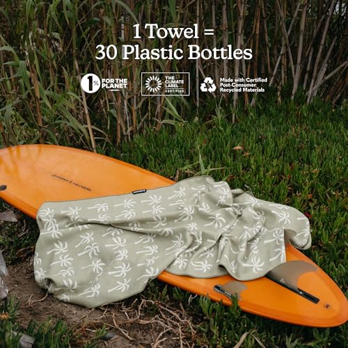 Nomadix Original Towel - Perfect for Beach, Pool, Travel, Camping, Yoga - Made with Recycled Materials - Super Absorbent - Sand Resistant - Breezy Palms Olive - 72.5x30 - color: Breezy Palms Olive