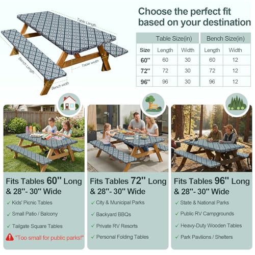Play Tailor Picnic Table Cover with Bench Covers Camping Essentials Waterproof Windproof Camping Tablecloth with Drawstring Bag, Fitted Rectangle Tables and Seats, 72in, Blue Green Plaid - color: Blue Green Plaid, size: 72in