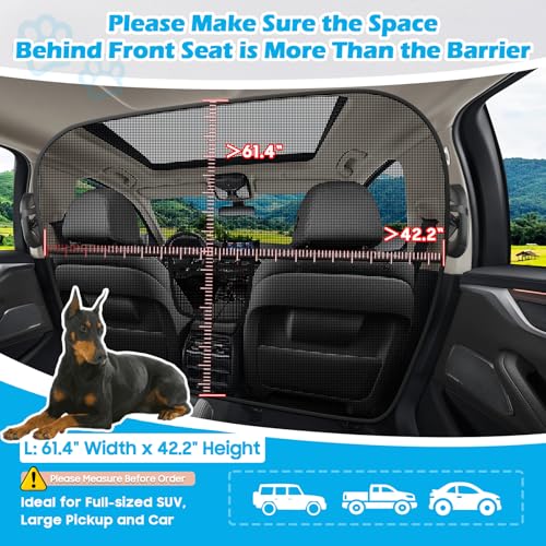 Dog Car Barrier Behind Front Seat, 61.4" Wide Car Pet Barrier One-Piece Design, Dog Car Divider Back Seat Barrier for Full-Sized SUV, Large Car and Pickup