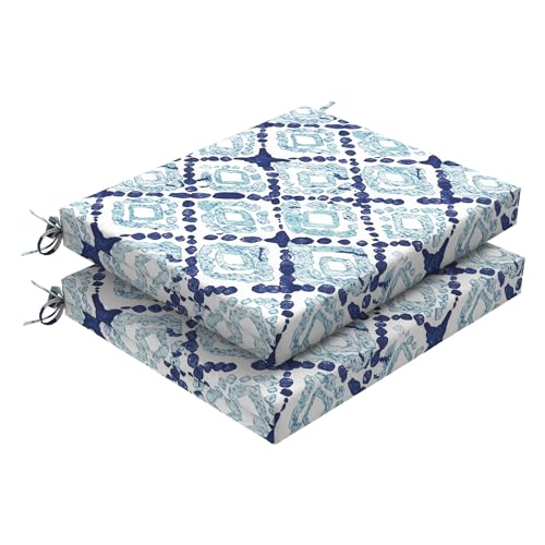 DYTXIII Set of 2 Outdoor Chair Cushions, Water Resistant 18.5"x16"x2" Square Seat Cushion for Patio Dining Chairs, High-Density Replacement Pads for Indoor Outdoor Furniture - Boho Geometry Blue - color: Boho Geometry Blue, size: Set of 2