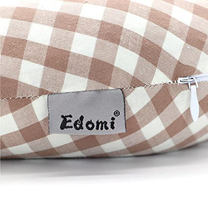 Buckwheat Neck Pillow, Comfortable U Shaped Travel Pillow Portable Pillow for Sleeping Recliner Chair Washable Pillowcase Buckwheat Hulls Filling (12x12 inch, Khaki) - color: Lattice-khaki