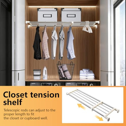BAOYOUNI Tension Shelf Adjustable Closet Rod Space Saving Wardrobe Clothes Dividers Ivory, 33.07-46.26 Inches - size: (33.07-46.26) IN