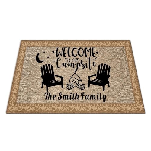 Custom Camping Rugs Welcome to Our Campsite RV Trailer Decor Camper Floor Mat for Outdoors, Patio, Backyard, Picnic, Beach, Camping, 70 x 108 Inch, 20 RV Optional - color: Welcome to Our Campsite 1, size: 5'10" x 9' (Rectangular)