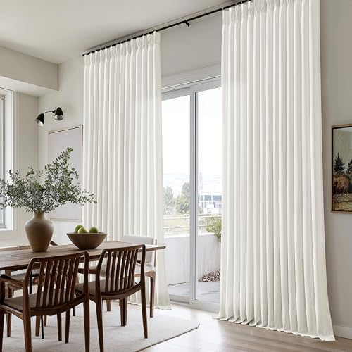 94 Inch Pinch Pleated Linen Curtains 2 Panels for Living Room Bedroom Country Farmhouse Burlap Flax Thick Linen Textured Semi Sheer Back Tab Pinch Pleat Hooks Rings 94 Inch Window Curtain Cream - color: Natural, size: 40"W x 94"L (Pack of 2)