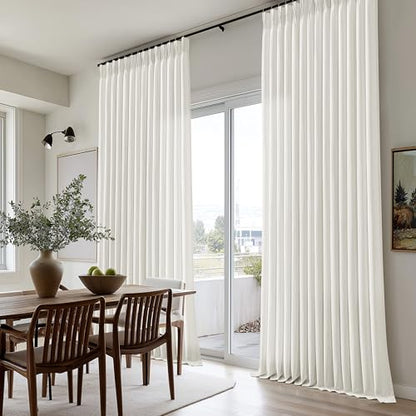 94 Inch Pinch Pleated Linen Curtains 2 Panels for Living Room Bedroom Country Farmhouse Burlap Flax Thick Linen Textured Semi Sheer Back Tab Pinch Pleat Hooks Rings 94 Inch Window Curtain Cream - color: Natural, size: 40"W x 94"L (Pack of 2)