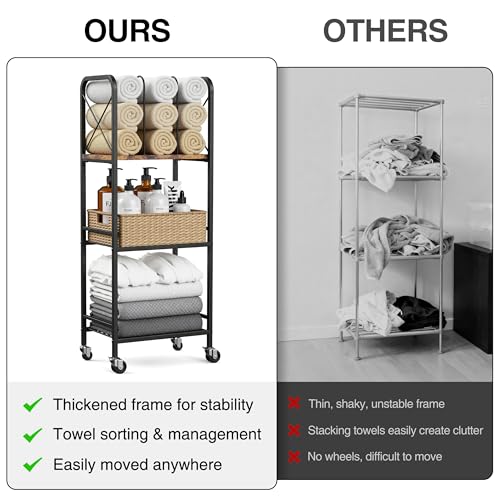 niffgaff 3-Tier Movable Towel Rack, Free-Standing Towel Holder with M-Shaped Detachable Dividers, for Bathroom, Pool