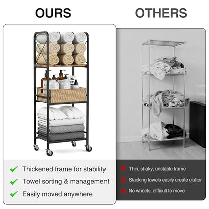 niffgaff 3-Tier Movable Towel Rack, Free-Standing Towel Holder with M-Shaped Detachable Dividers, for Bathroom, Pool
