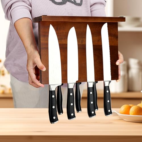 Magnetic Knife Block Double Sided Magnetic Knife Holder Rack with Strong Enhanced Magnets Acacia Wood Magnetic Knife Storage Stand-Dark Brown - color: Acacia Wood-Dark Brown