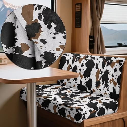 Cow Print 2 Pcs RV Dinette Cushion Covers Thickened Camper Seat Covers Dinette Booth Stretch Loveseat Sofa Chair Cover Furniture Protector for RV Camper Car Bench - color: Cow