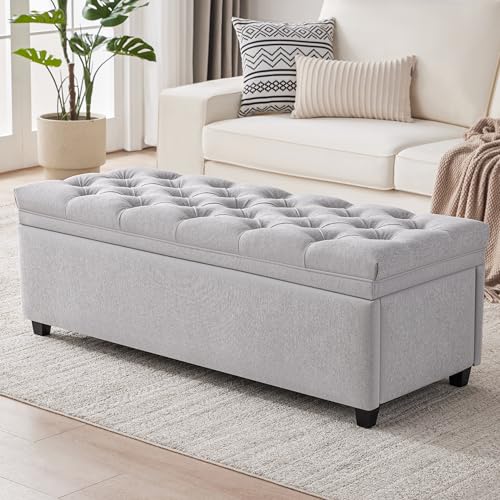Mangodan 50" Storage Ottoman Bench, Tufted Ottoman with Storage for Living Room, Large End of Bed Ottomans, Modern Entryway Benchs, Window & Bedroom Benches for Foot of Bed (LightGray) - color: Lightgray