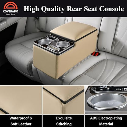 Coverado Car Center Console, Universal Rear Bench Seat Consoles, Back Seat Car Organizer, Seat Organizer with Cup Holder+Phone Holder, Central Armrest Box Back Seat Storage Box (Upgraded, Beige) - color: Beige, style: Update