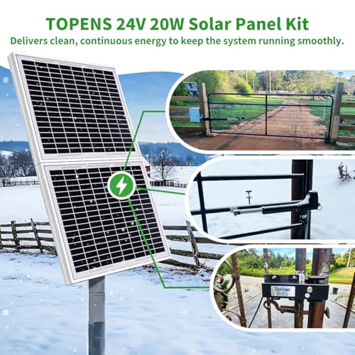 TOPENS TSQ20W Solar Panel 20-Watt 24V Monocrystalline Solar Panel Kit, for Gate Opener, Boat, Yacht, RV, Caravan, Golf Car, Street Lamp, Garden Light and Farm Equipment