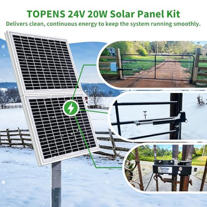 TOPENS TSQ20W Solar Panel 20-Watt 24V Monocrystalline Solar Panel Kit, for Gate Opener, Boat, Yacht, RV, Caravan, Golf Car, Street Lamp, Garden Light and Farm Equipment