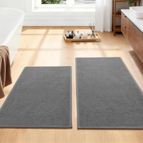 YIHOUSE Dark Gray Bathroom Rugs Sets 2 Piece, Quick Dry Thin Bath Mat, Non Slip Absorbent Machine Washable, Bath Rugs for Bathtub Sink Home Decor (17"x24" + 17"x32") - color: Dark Gray, size: 17"x24"+17"x32"