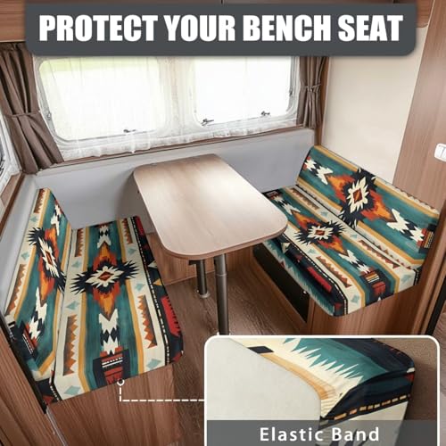 RV Dinette Cushion Covers Aztec Geometric Camper Cushion Covers Dinette Booth Set South Western RV Seat Covers for Travel Trailer Couch Sofa,1 Bench Cover and 1 Backrest Cover - color: Aztec Geometric