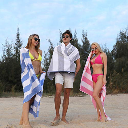 HENBAY Cotton Oversized Beach Towel - Large 70 x 35 Inch Pool Towel, Rose Red Striped Quick Dry Swimming Cabana Towel - color: Rose