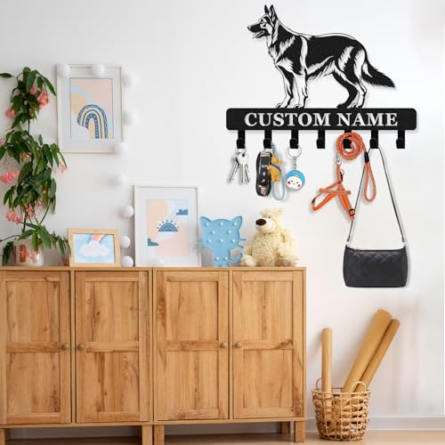 Personalized Dog Leash Holder for Wall - Custom Metal Wall Mount, Dog Leash Hooks, Coat Rack Key Organizer for Entryway - color: 08 Dog